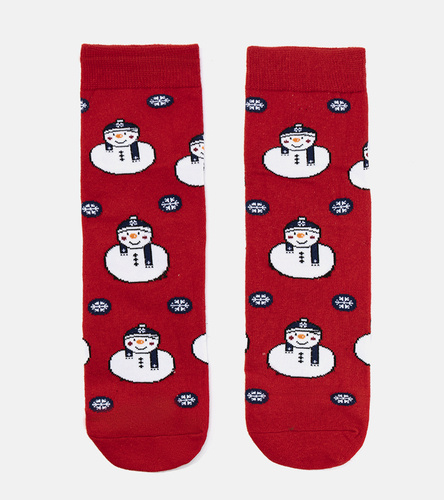 Červené dámské ponožky se sněhulákem Fiano 