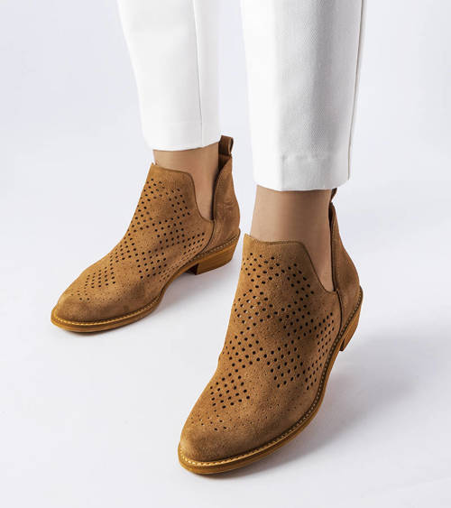 Karamelové ažurové kožené boty Karino