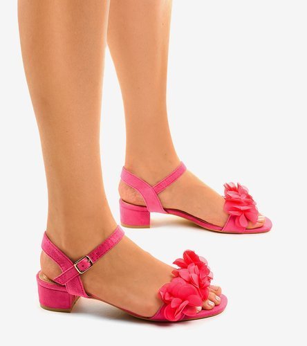 Růžové květinové sandály na podpatku X8903
