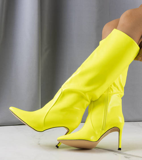 Žluté neonové boty Jaylin na jehlovém podpatku